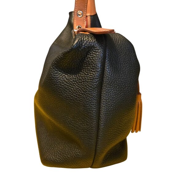 Dooney & Bourke Black Pebble Grain Leather Hobo Bag With Tan Accents & Red Inter - Picture 5 of 10